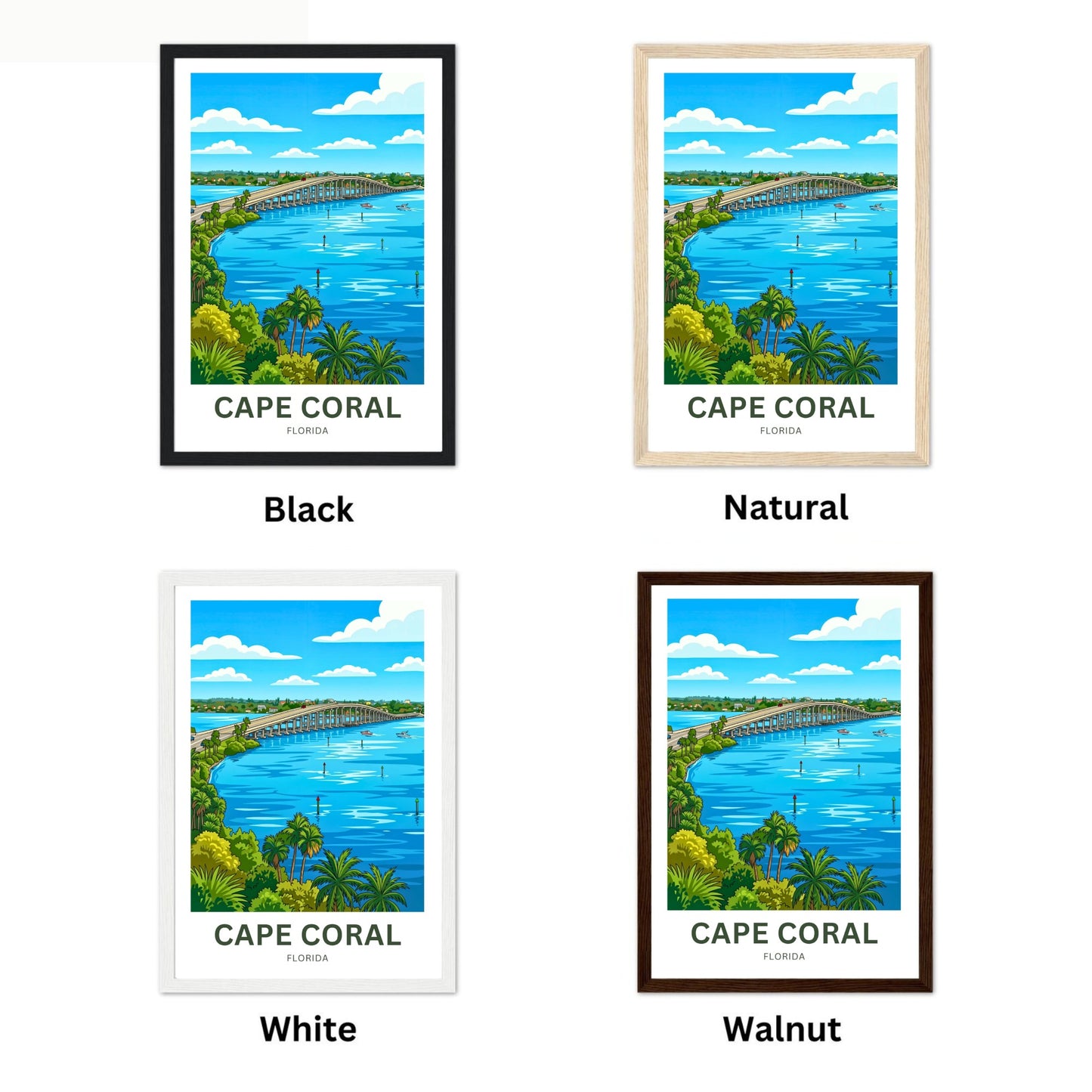 Cape Coral, Florida Travel Poster - Beautiful Bridge