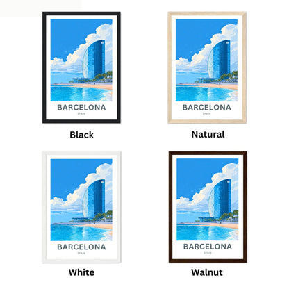 Barcelona Travel Poster  - Glass Tower by the Beach