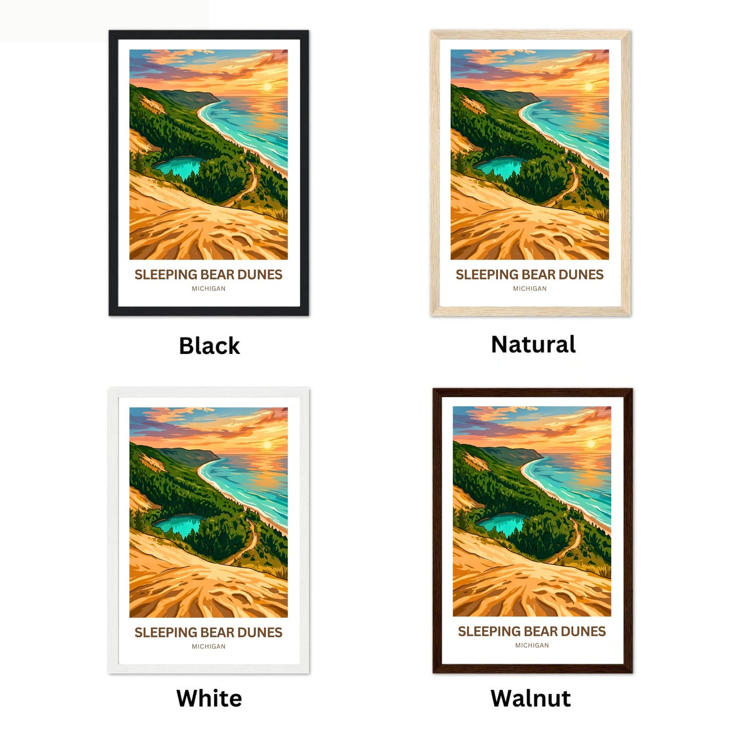 Sleeping Bear Dunes Travel Poster -Breathtaking Sunset View