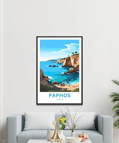 Paphos Travel Poster - Relaxing Coastal Water