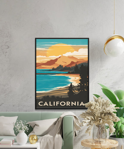 California Vintage Travel Poster - Coastline Charm