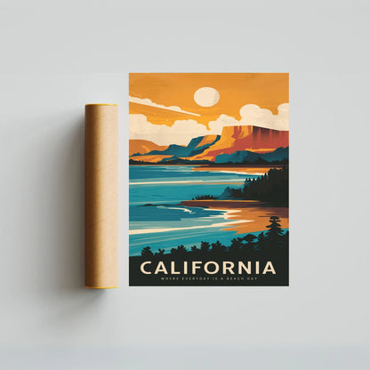 California Vintage Travel Poster - Retro Sunshine