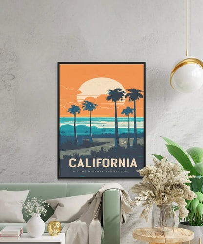 California Vintage Travel Poster - Golden State Glamour