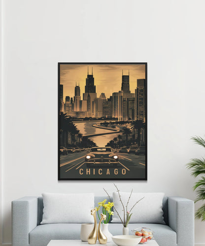 Chicago Vintage Travel Poster - Cityscape Charm