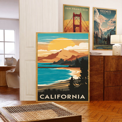 California Vintage Travel Poster - Coastline Charm