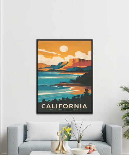 California Vintage Travel Poster - Retro Sunshine