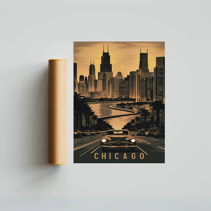 Chicago Vintage Travel Poster - Cityscape Charm