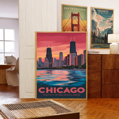 Chicago Vintage Travel Poster - Urban Elegance