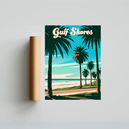 Gulf Shores Vintage Travel Poster - Alabama Serene Beach