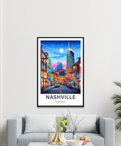 Nashville Travel Poster - Captivating Neon Street Lights
