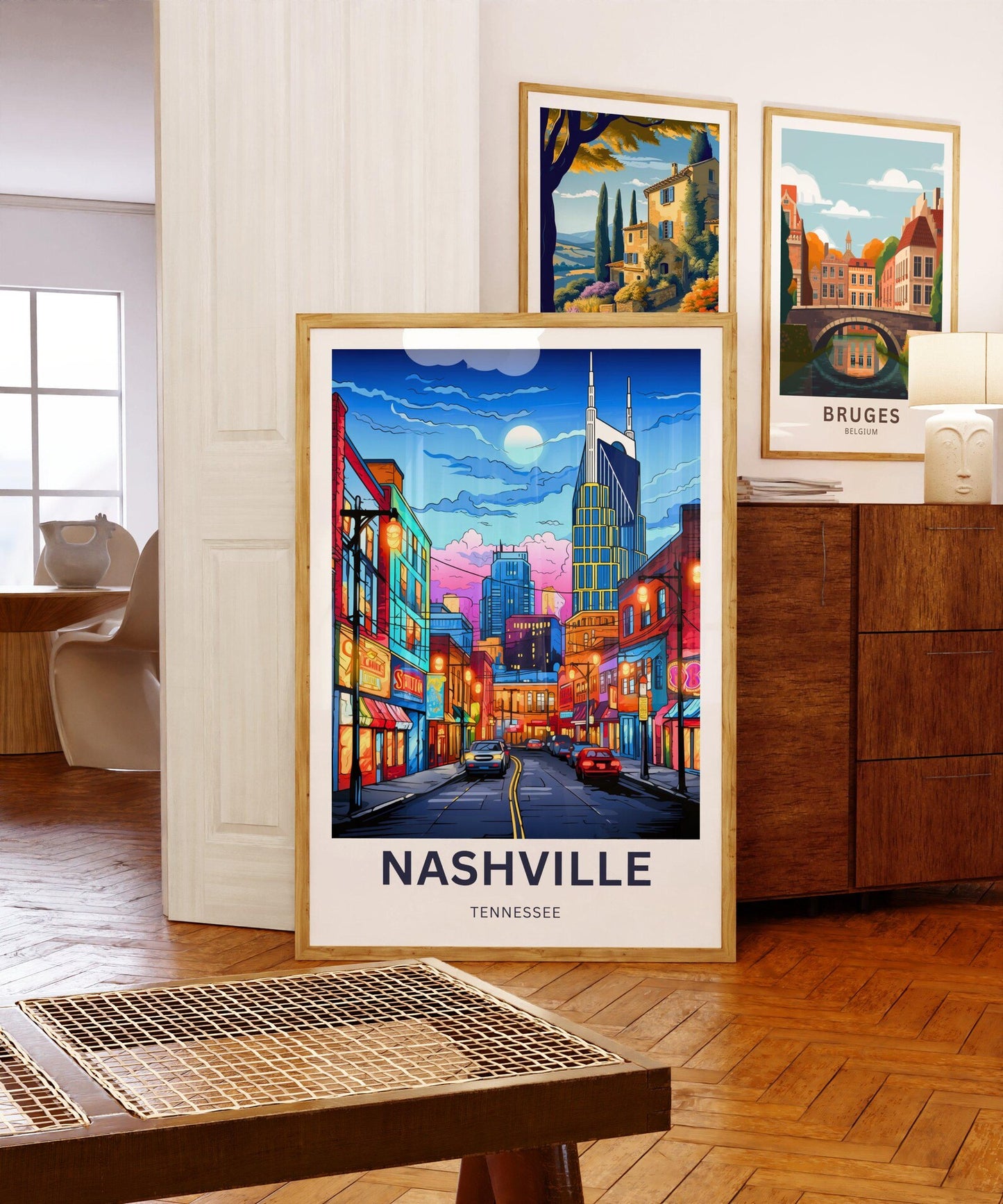 Nashville Travel Poster - Captivating Neon Street Lights