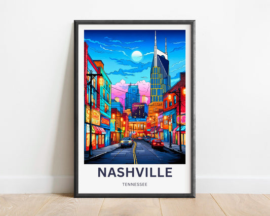 Nashville Travel Poster - Captivating Neon Street Lights