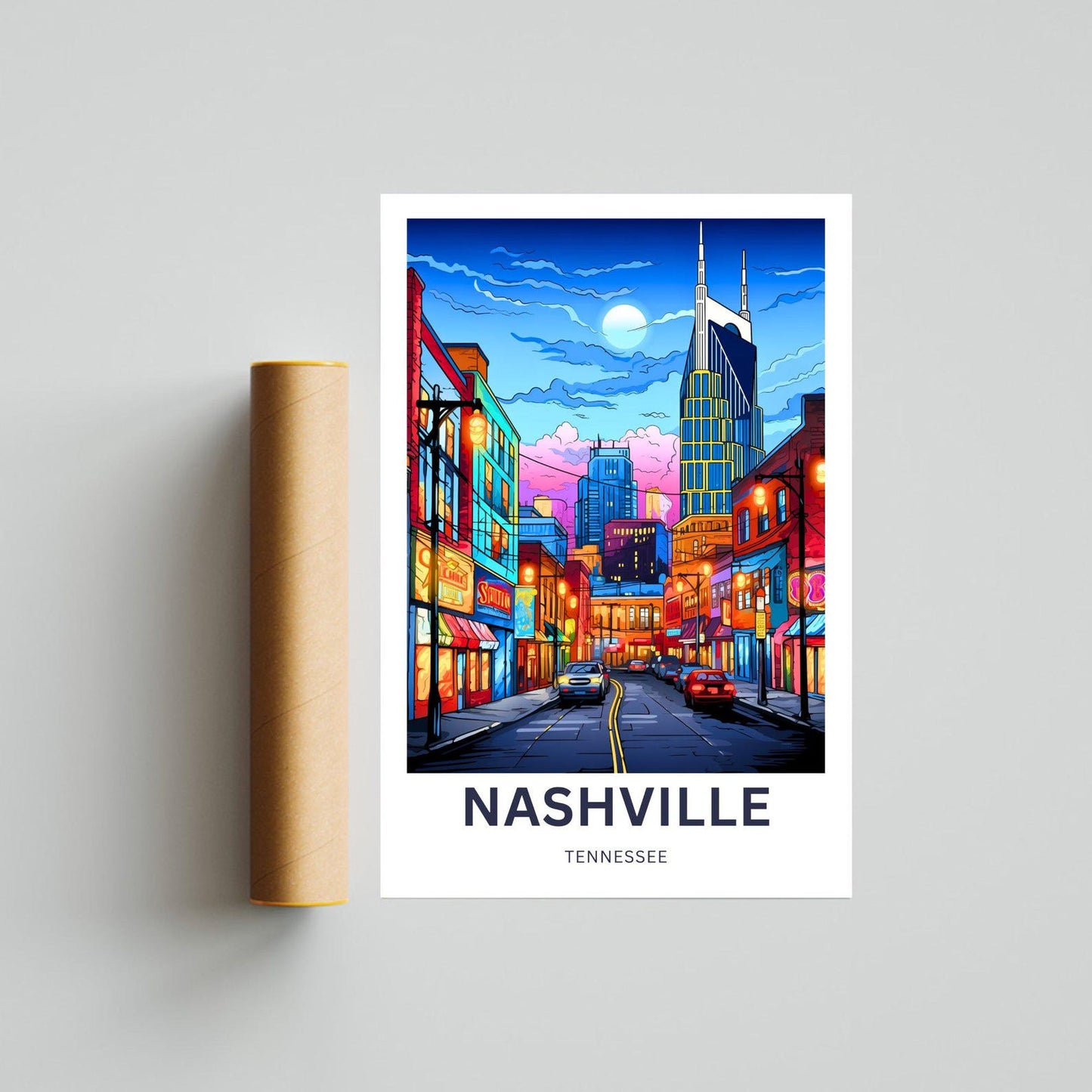 Nashville Travel Poster - Captivating Neon Street Lights