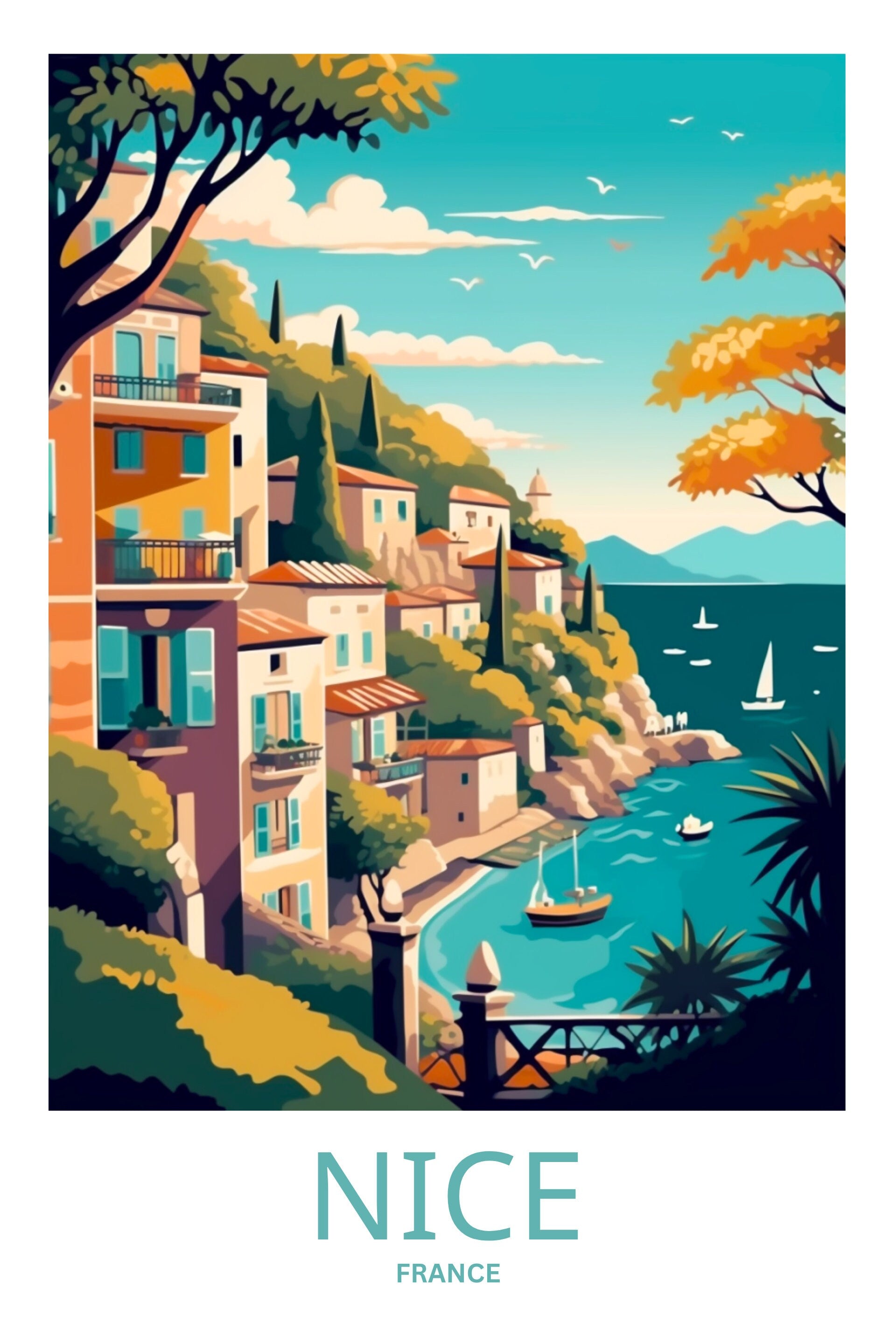 Nice, France Print | France Wall Art | Travel Poster | Wild Atlantic Print | Nice Poster | French Poster - TravelTreasureCo