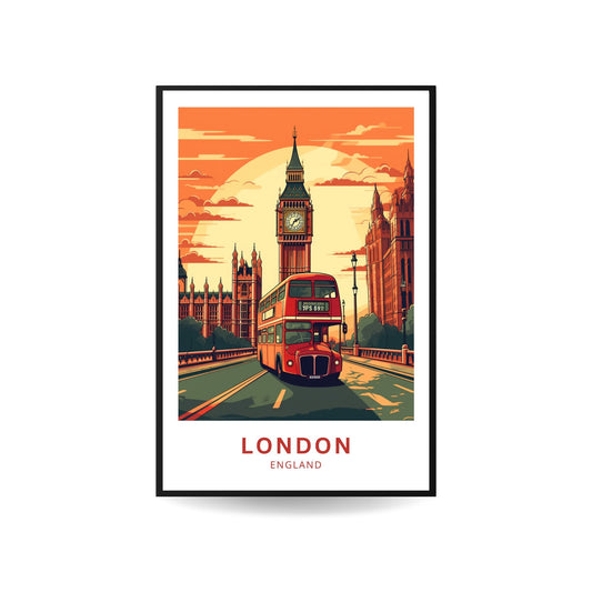 London City Print | Wall Art | Travel Poster | Big Ben | Knights bridge | London Bus | England Poster - TravelTreasureCo
