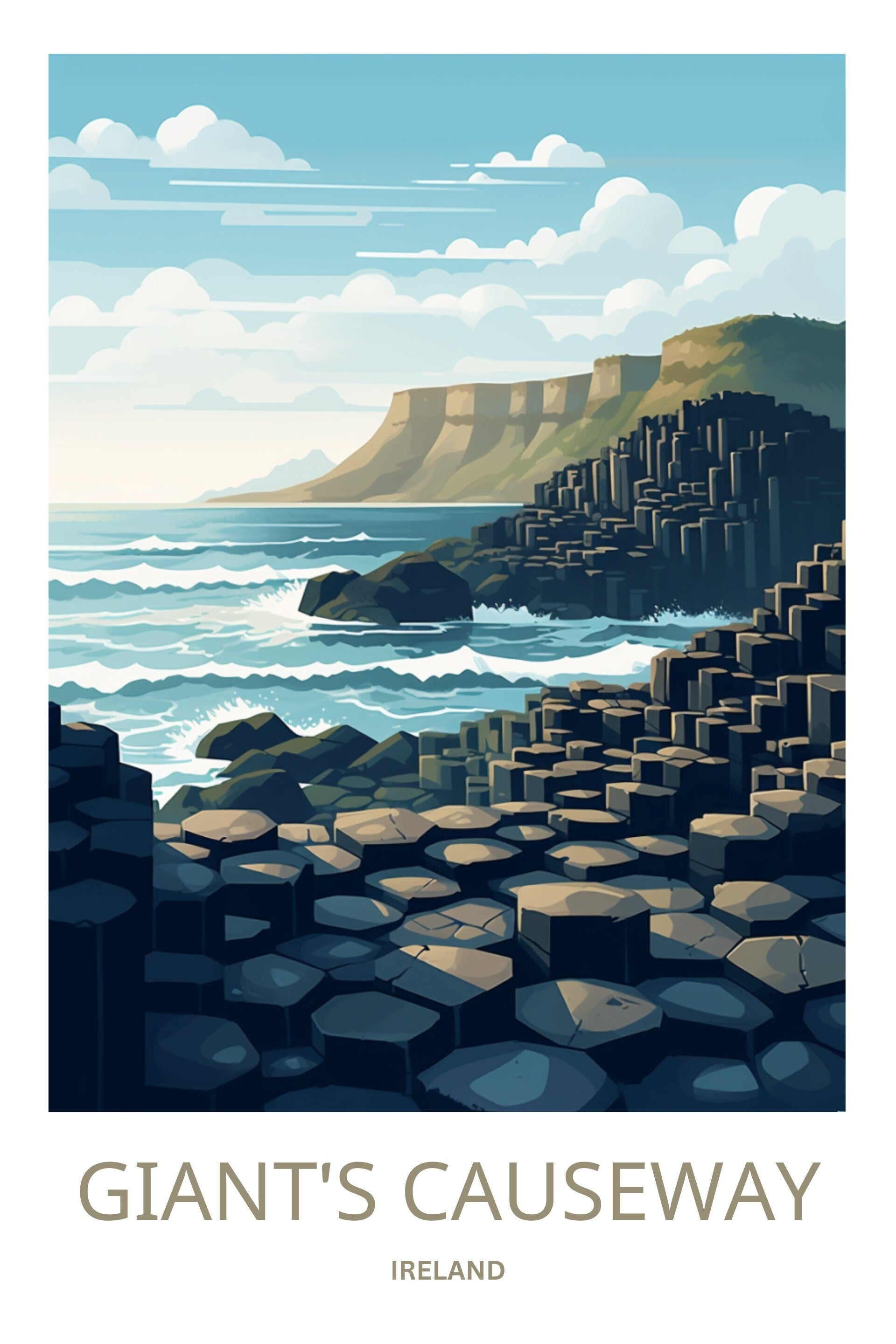 The Giant's Causeway Print | Ireland Wall Art | Travel Poster | Wild Atlantic Print | Giant's Causeway Poster | Ireland Poster - TravelTreasureCo