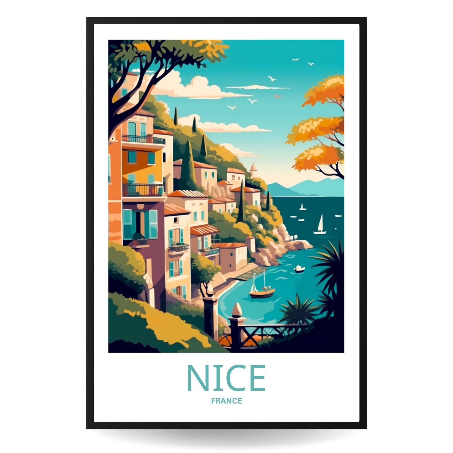 Nice, France Print | France Wall Art | Travel Poster | Wild Atlantic Print | Nice Poster | French Poster - TravelTreasureCo