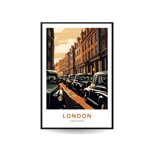 London, Taxi Print | Black Cab Wall Art | Travel Poster | London at Night | Taxi | England Poster - TravelTreasureCo