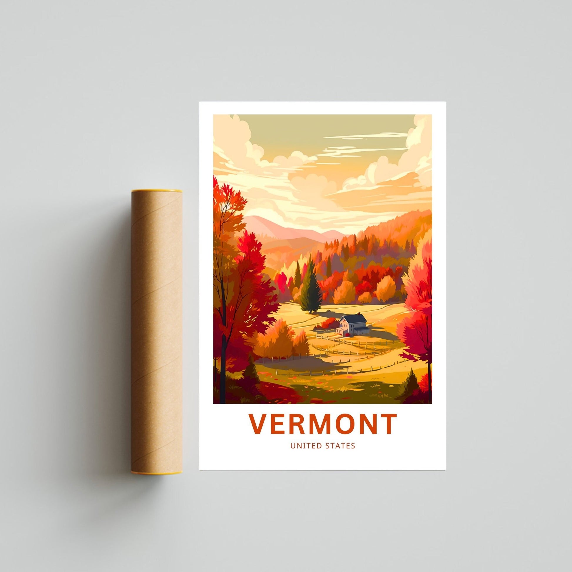 Vermont Travel Print - Vermont poster, United States Wall Art, Framed present, Gift United States Present - TravelTreasureCo