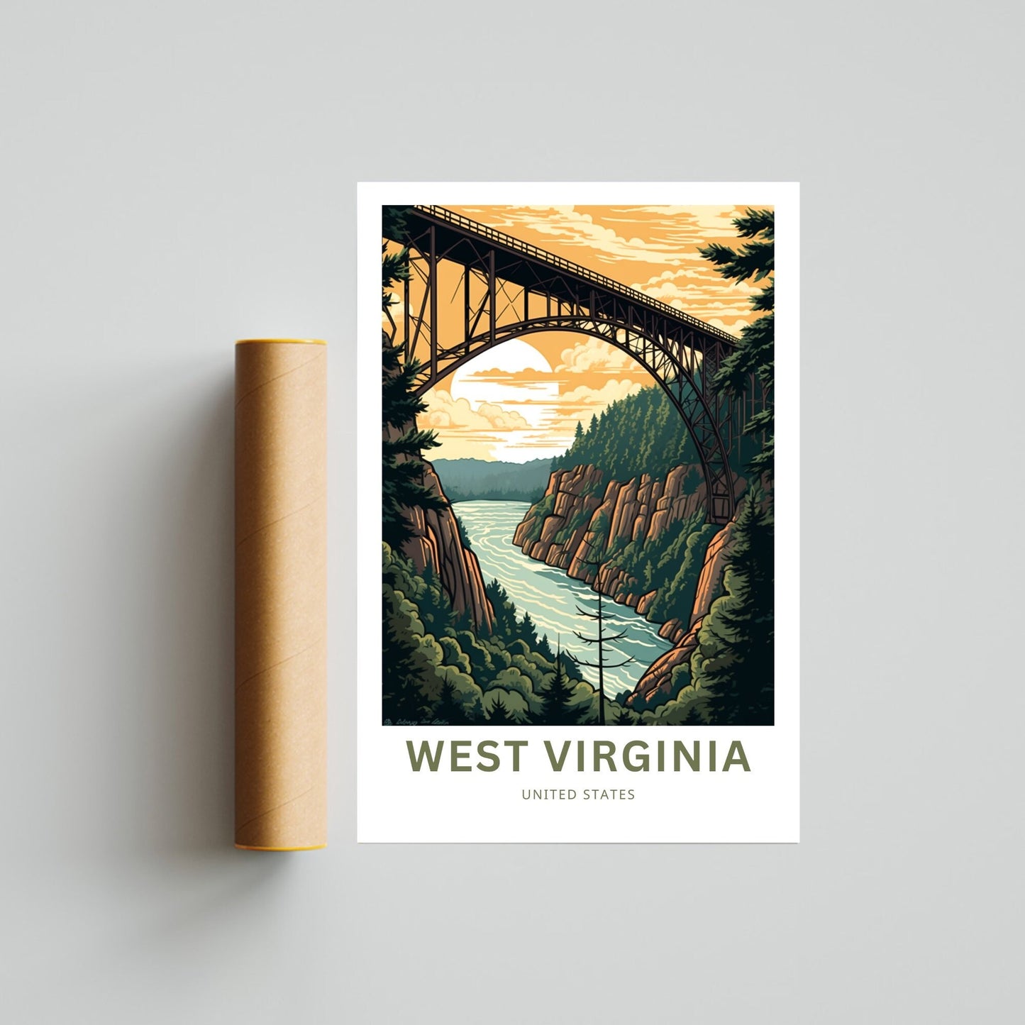 West Virginia Travel Print - West Virginia poster, United States Wall Art, Framed present, Gift United States Present - TravelTreasureCo