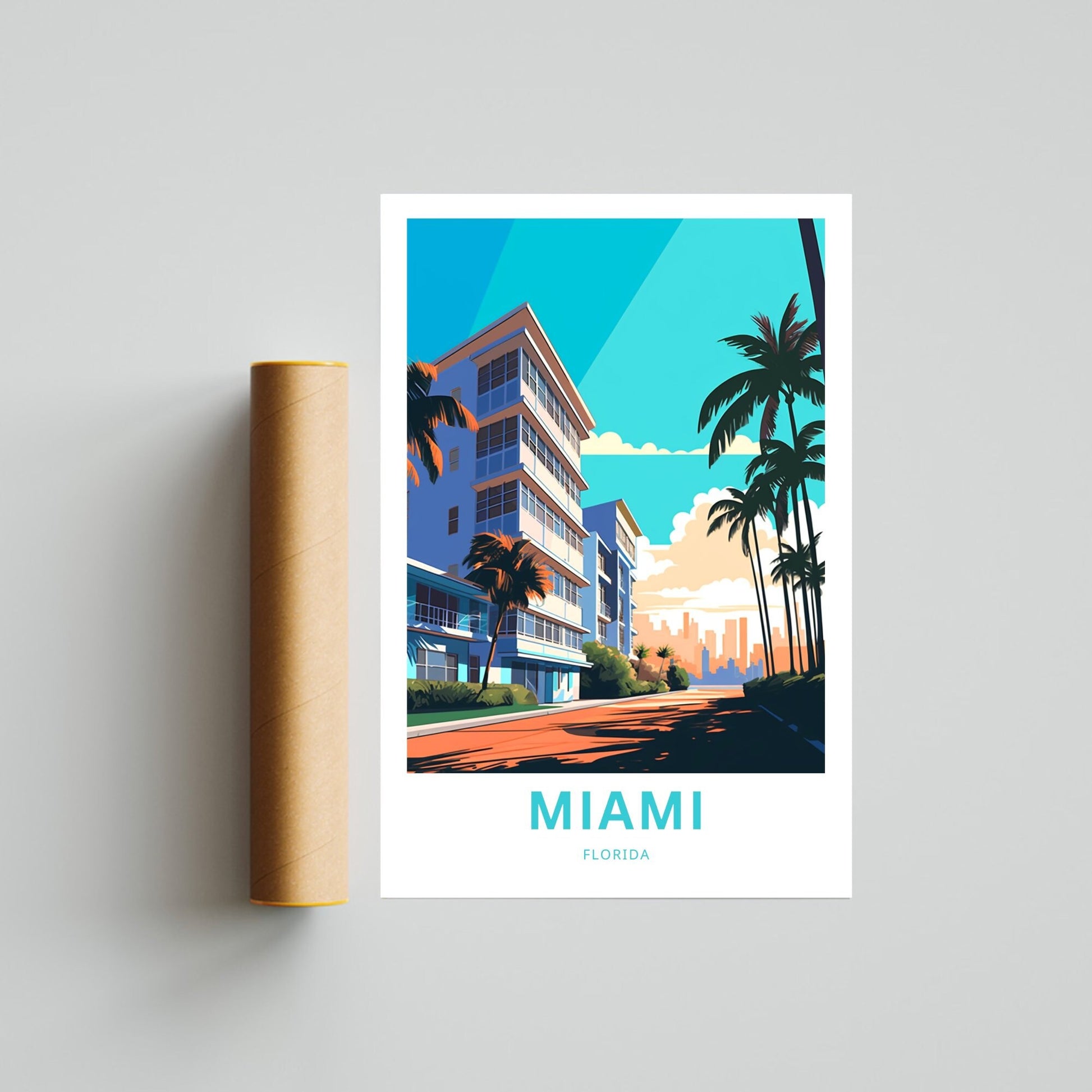 Miami Travel Print - Miami poster, Florida Wall Art, Framed present, Gift Florida Present - TravelTreasureCo