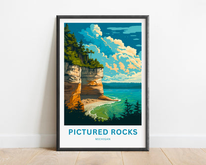 Pictured Rocks Travel Print - Pictured Rocks poster, Michigan Wall Art, Framed present, Gift Michigan Present - TravelTreasureCo