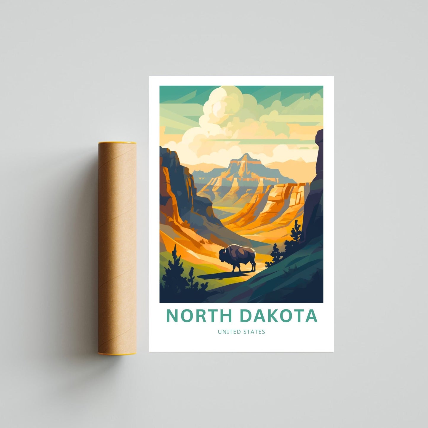 North Dakota Travel Print - North Dakota poster, United States Wall Art, Framed present, Gift United States Present - TravelTreasureCo