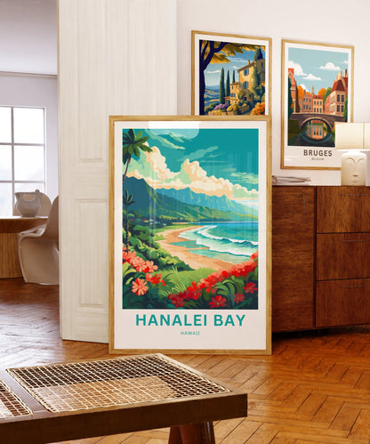 Hanalei Bay Travel Print - Hanalei Bay poster, Hawaii Wall Art, Framed present, Gift Hawaii Present - TravelTreasureCo