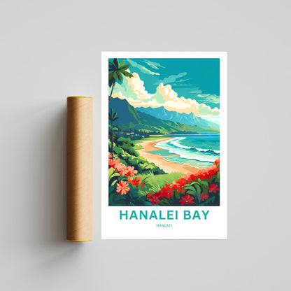 Hanalei Bay Travel Print - Hanalei Bay poster, Hawaii Wall Art, Framed present, Gift Hawaii Present - TravelTreasureCo