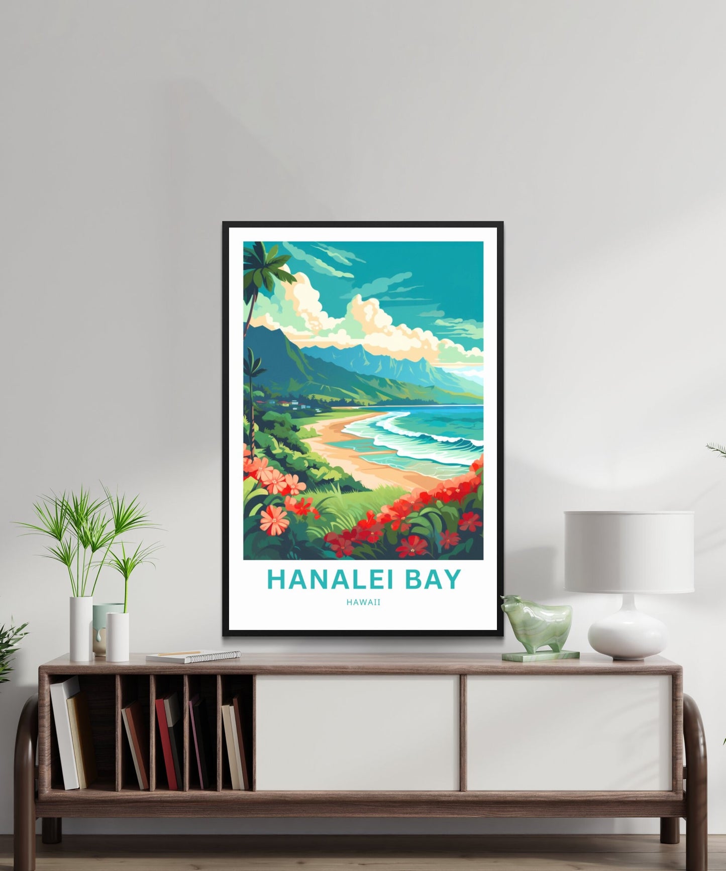 Hanalei Bay Travel Print - Hanalei Bay poster, Hawaii Wall Art, Framed present, Gift Hawaii Present - TravelTreasureCo