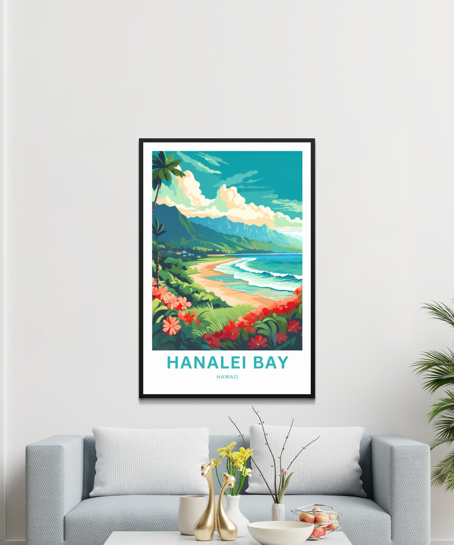 Hanalei Bay Travel Print - Hanalei Bay poster, Hawaii Wall Art, Framed present, Gift Hawaii Present - TravelTreasureCo