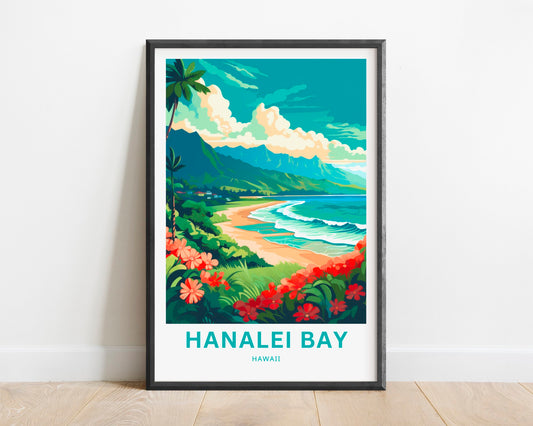 Hanalei Bay Travel Print - Hanalei Bay poster, Hawaii Wall Art, Framed present, Gift Hawaii Present - TravelTreasureCo