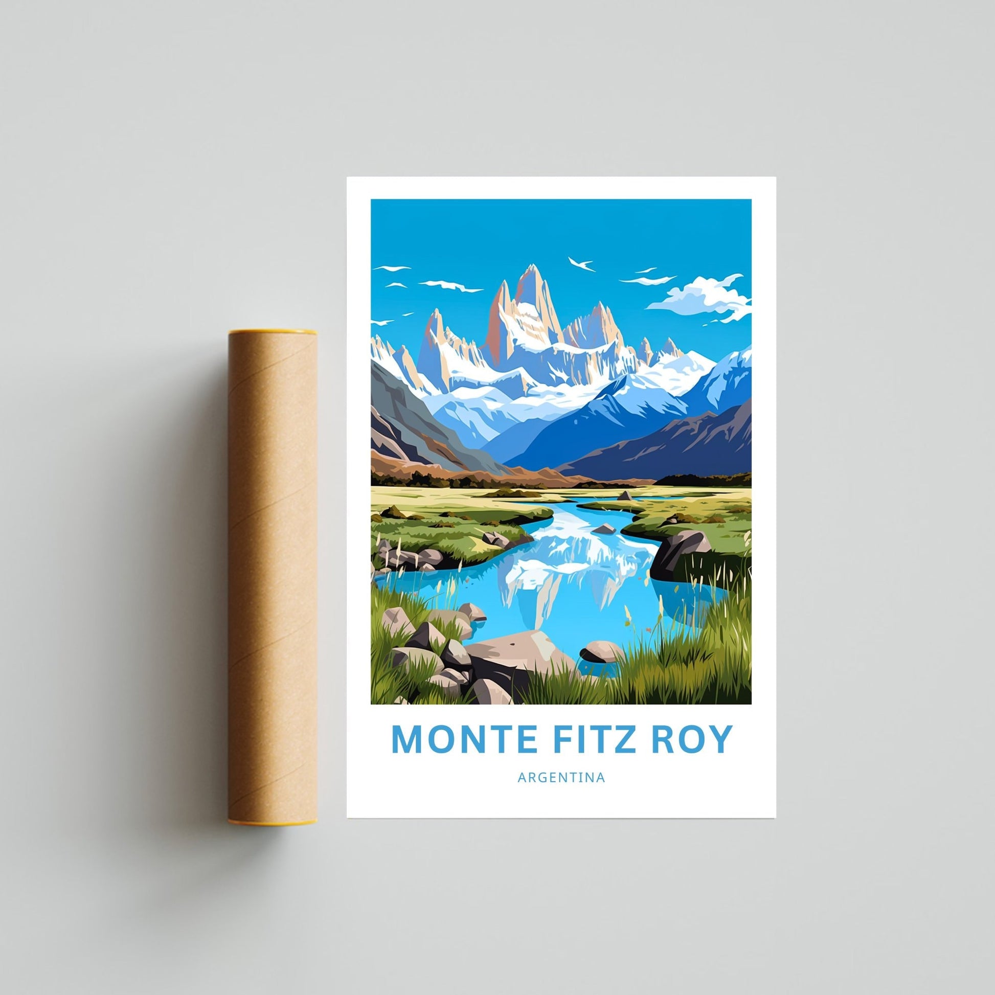 Monte Fitz Roy Travel Print - Monte Fitz Roy Tower poster, Argentina Wall Art, Framed present, Gift Argentina Present - TravelTreasureCo