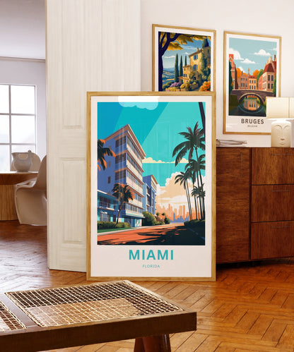 Miami Travel Print - Miami poster, Florida Wall Art, Framed present, Gift Florida Present - TravelTreasureCo