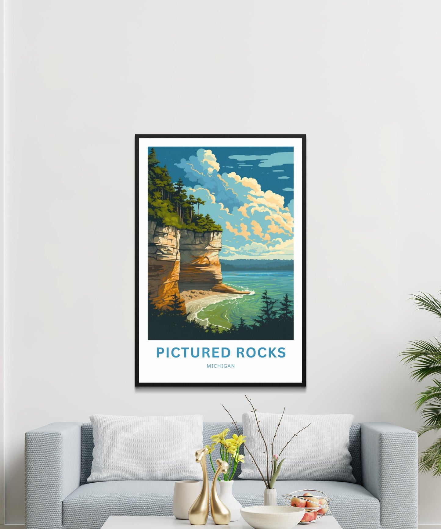 Pictured Rocks Travel Print - Pictured Rocks poster, Michigan Wall Art, Framed present, Gift Michigan Present - TravelTreasureCo