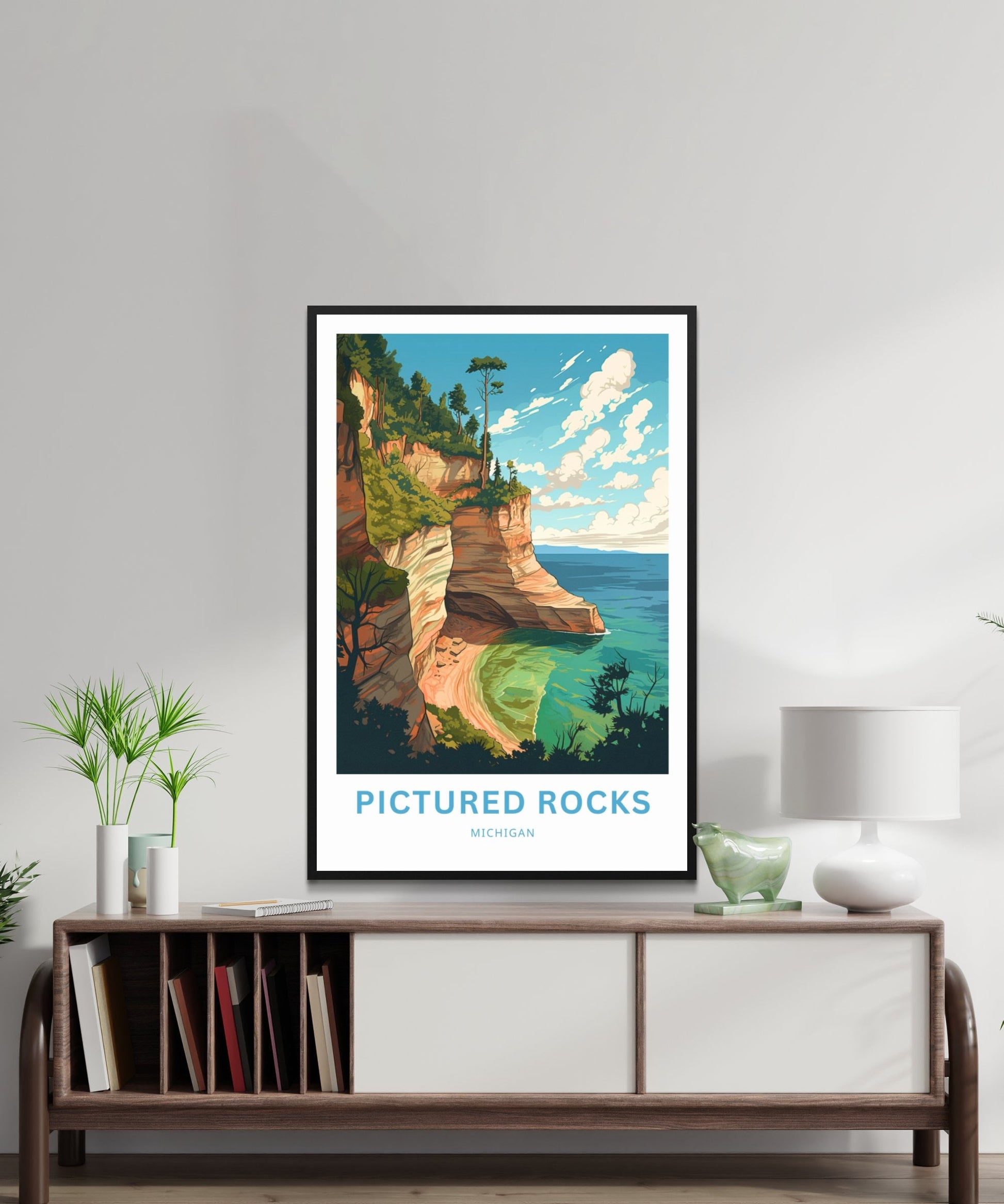 Pictured Rocks Travel Print - Pictured Rocks poster, Michigan Wall Art, Framed present, Gift Michigan Present - TravelTreasureCo