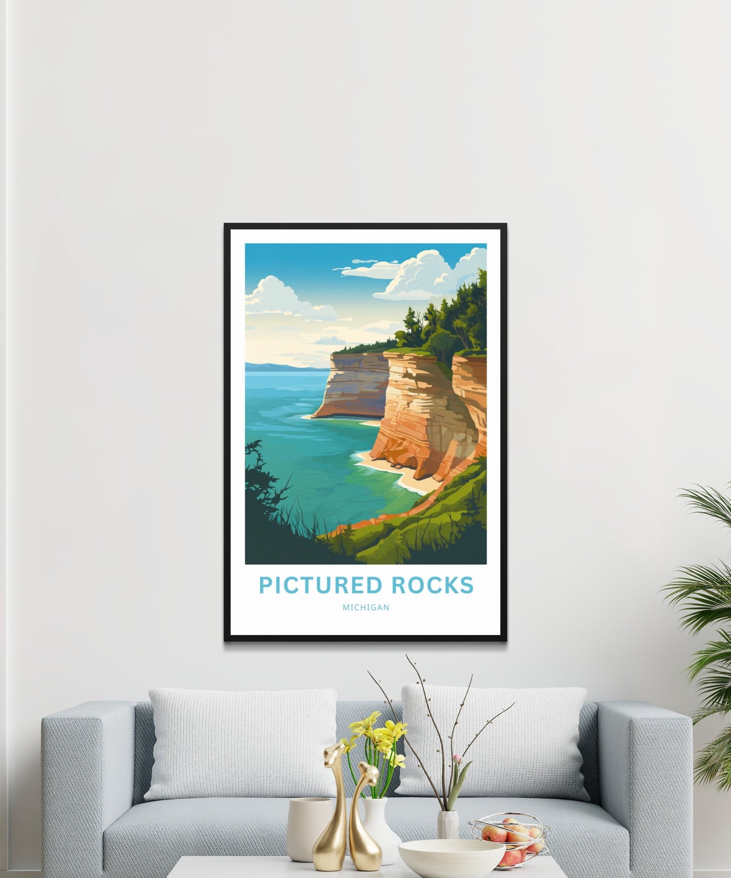 Pictured Rocks Travel Print - Pictured Rocks poster, Michigan Wall Art, Framed present, Gift Michigan Present - TravelTreasureCo