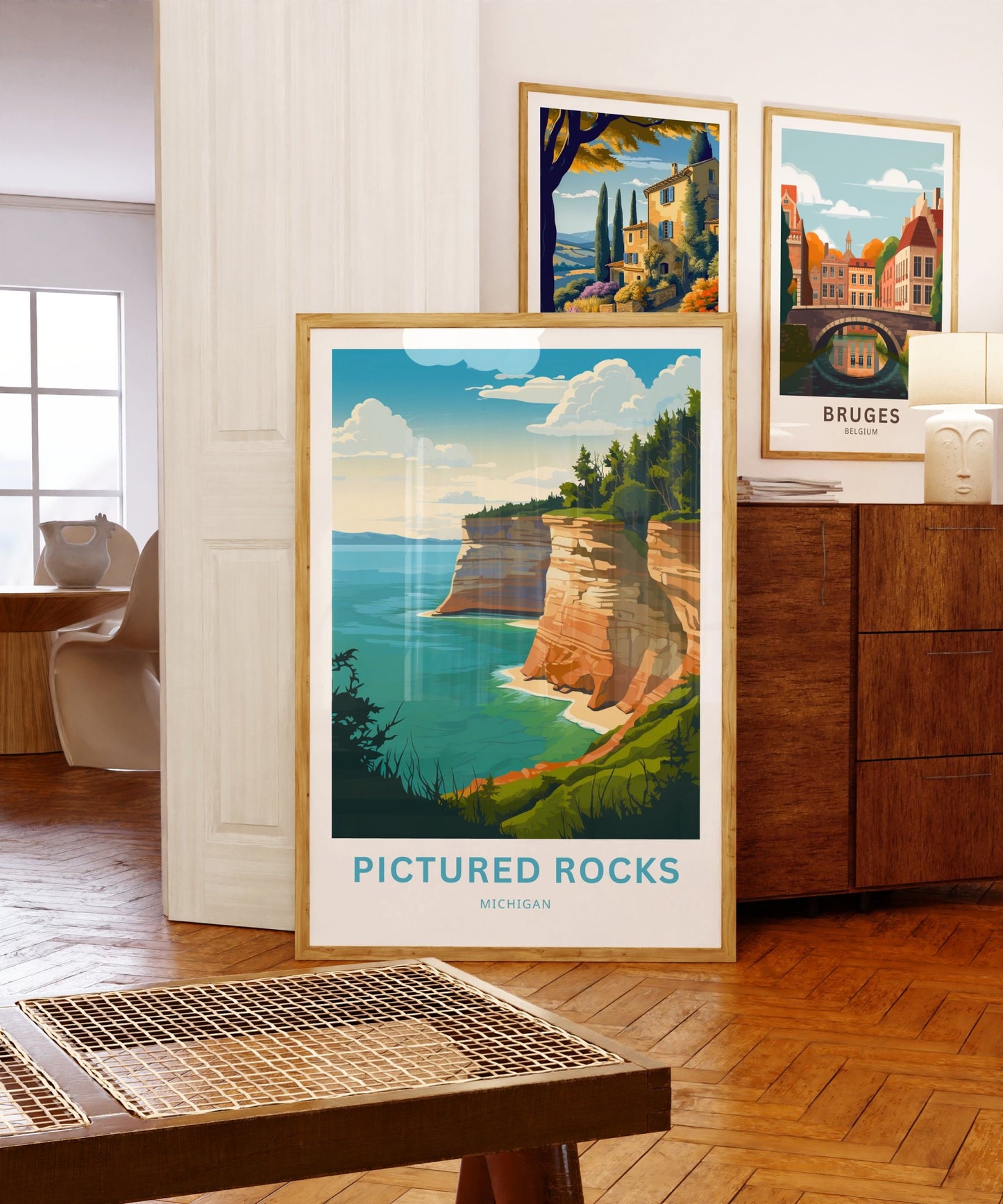 Pictured Rocks Travel Print - Pictured Rocks poster, Michigan Wall Art, Framed present, Gift Michigan Present - TravelTreasureCo