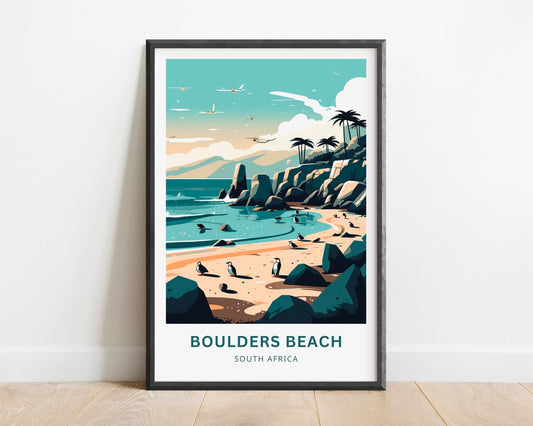 Boulders Beach Print | South Africa Wall Art | Travel Poster | Cityscape | Cape Town | Penguin Poster - TravelTreasureCo