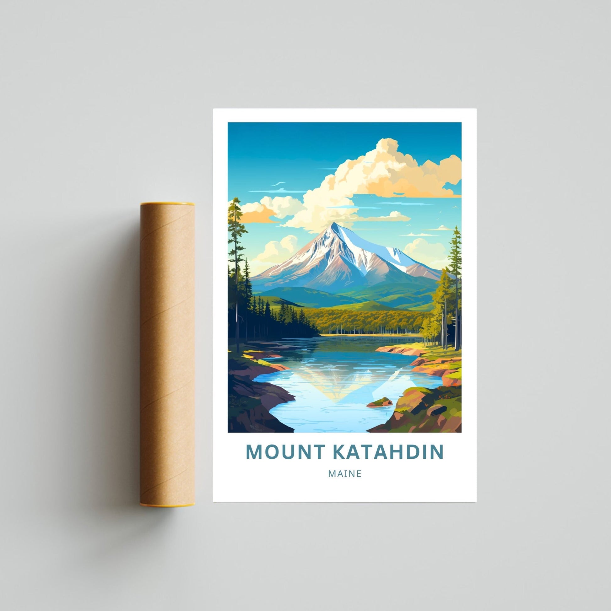 Mount Katahdin Travel Print - Mount Katahdin poster, Maine Wall Art, Framed present, Gift Maine Present - TravelTreasureCo