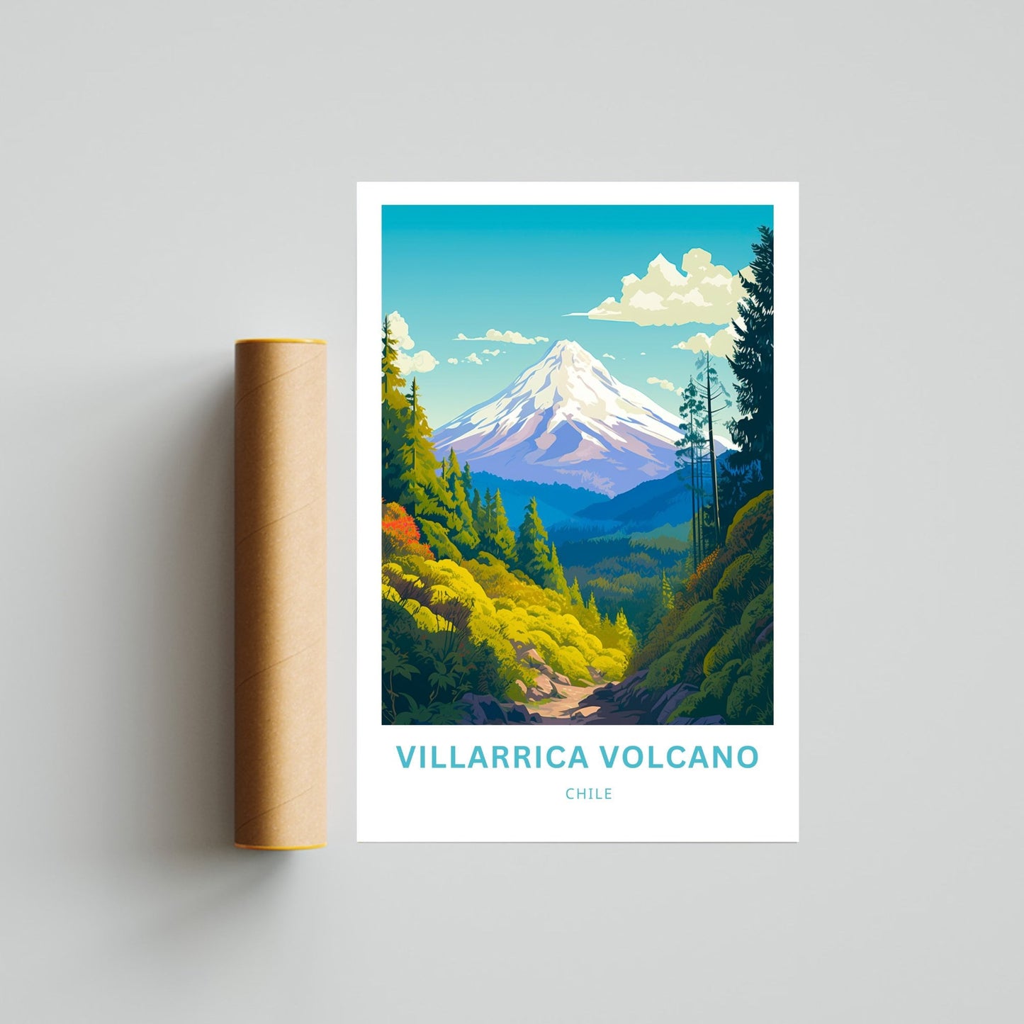 Villarrica Volcano Travel Print - Villarrica Volcano poster, Rucapillán Wall Art, Framed present, Gift Chile Present - TravelTreasureCo