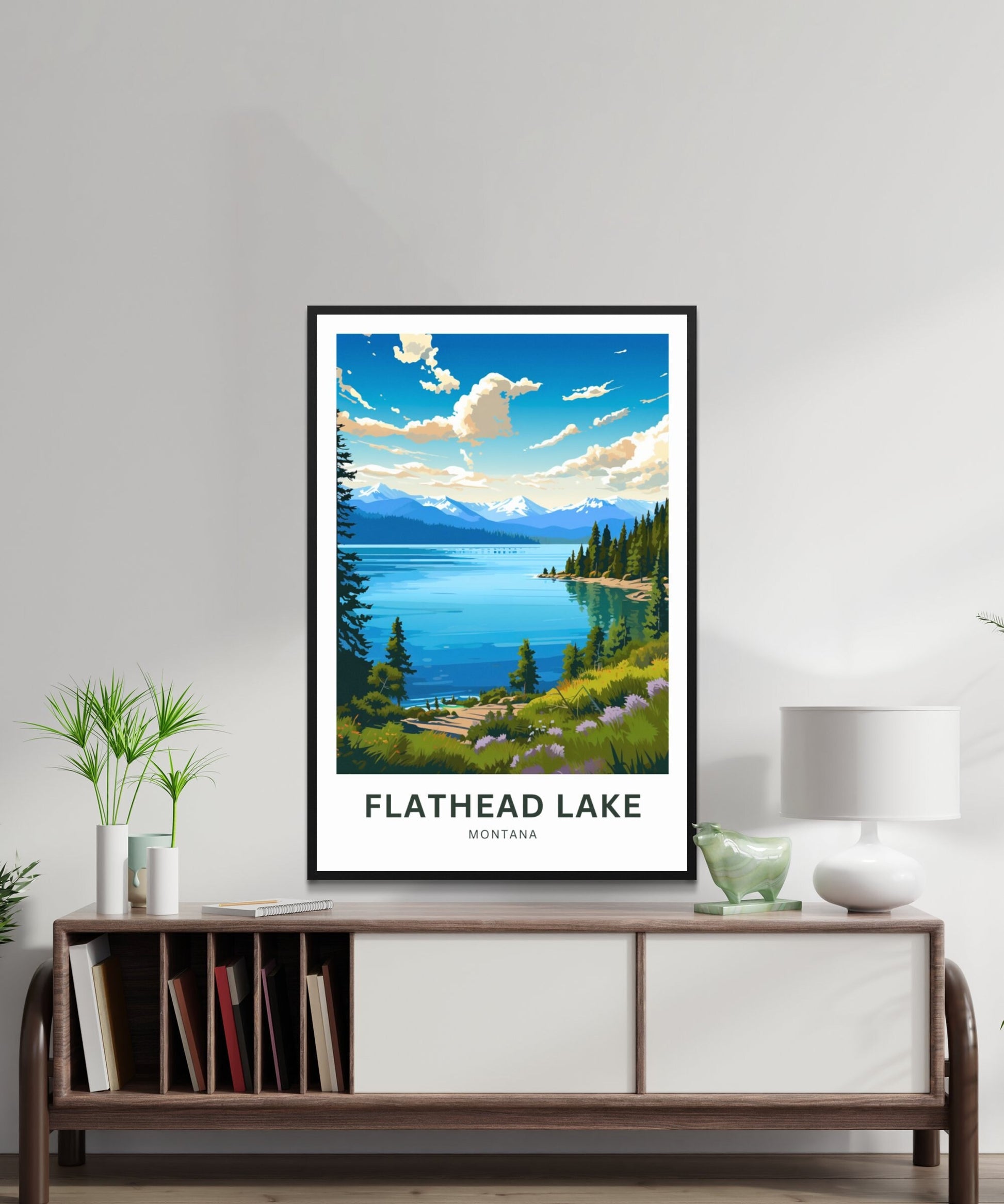 Flathead Lake Travel Print - Flathead Lake poster, Montana Wall Art, Framed present, Gift Montana Present - TravelTreasureCo