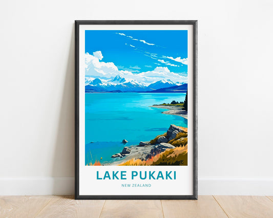 Lake Pukaki Travel Print - Lake Pukaki poster, New Zealand Wall Art, Framed present, Gift New Zealand Present - TravelTreasureCo