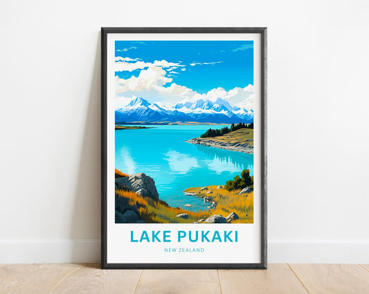 Lake Pukaki Travel Print - Lake Pukaki poster, New Zealand Wall Art, Framed present, Gift New Zealand Present - TravelTreasureCo