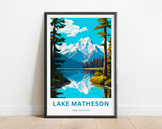 Lake Matheson Travel Print - Lake Matheson poster, New Zealand Wall Art, Framed present, Gift New Zealand Present - TravelTreasureCo