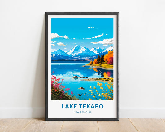 Lake Tekapo Travel Print - Lake Tekapo poster, New Zealand Wall Art, Framed present, Gift New Zealand Present - TravelTreasureCo