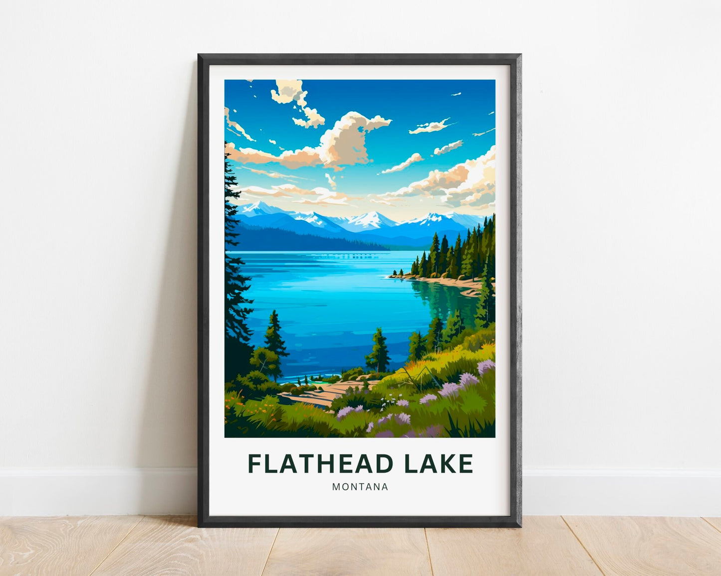 Flathead Lake Travel Print - Flathead Lake poster, Montana Wall Art, Framed present, Gift Montana Present - TravelTreasureCo