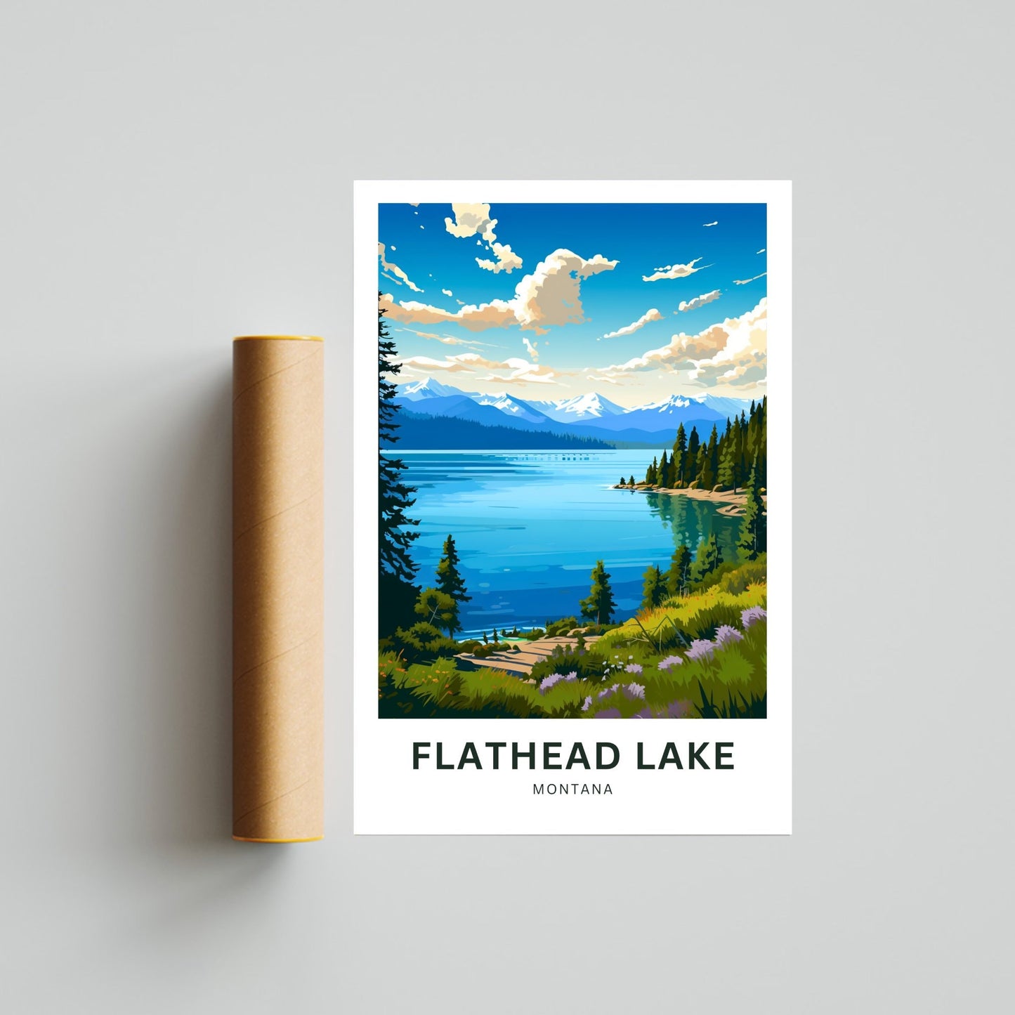 Flathead Lake Travel Print - Flathead Lake poster, Montana Wall Art, Framed present, Gift Montana Present - TravelTreasureCo