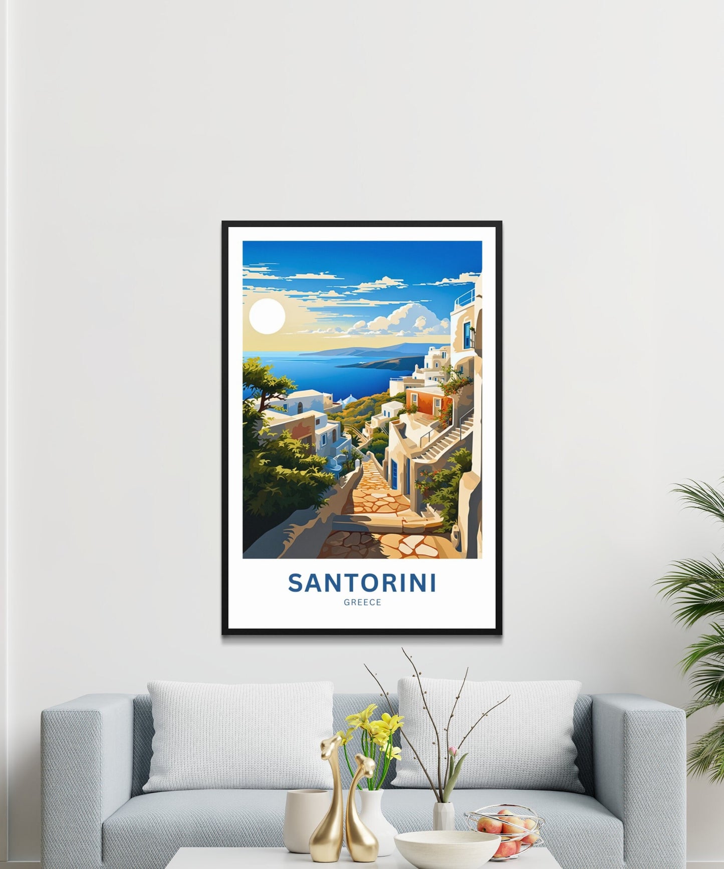 Santorini Travel Print - Santorini poster, Greece Wall Art, Framed present, Gift Greece Present - TravelTreasureCo