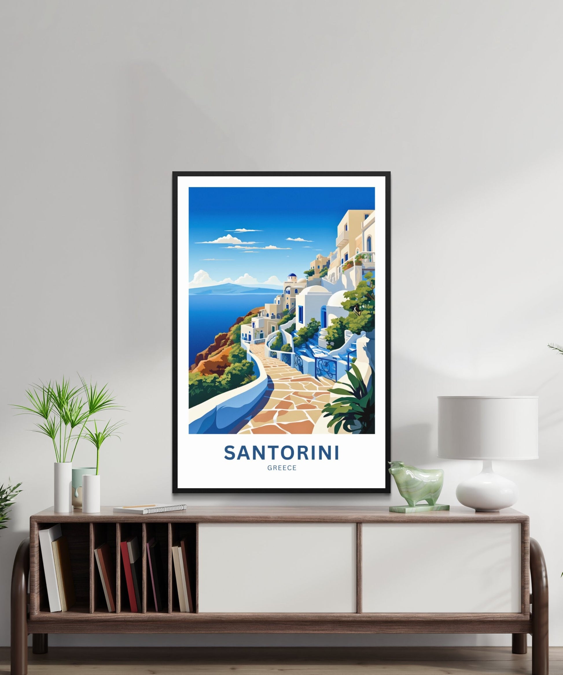 Santorini Travel Print - Santorini poster, Greece Wall Art, Framed present, Gift Greece Present - TravelTreasureCo